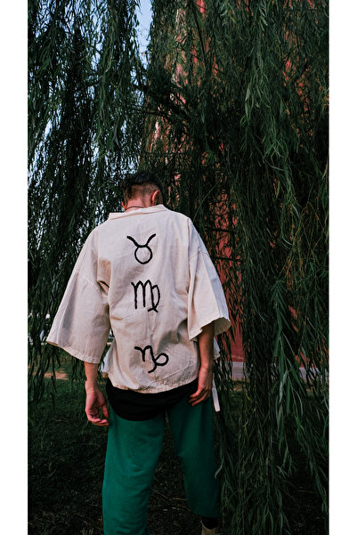 melongeneco Toprak Elementi Astroloji Oversize Handmade Kimono Hırka( Boğa Ba...