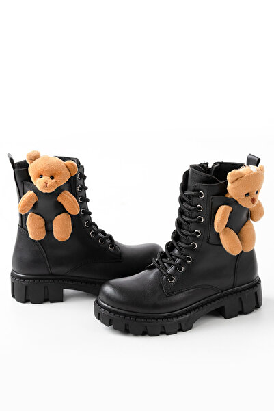 Grafen Kids Kız Çocuk Su Geçirmez Garantili Anatomik Kalın Taban Ayıcık Aksesuarlı Bağcıklı Fermuarlı Bot