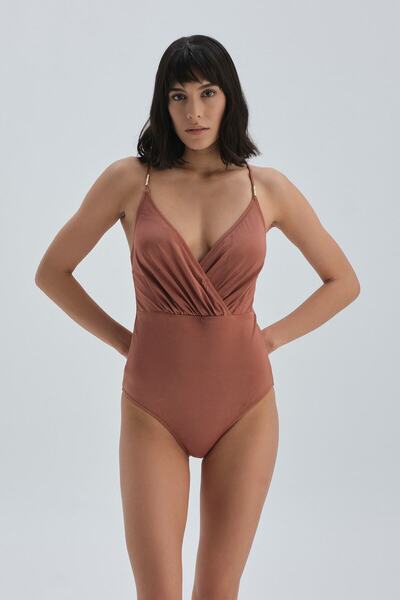 Dagi Kahve İnce Askılı Kruvaze Mayo