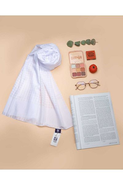 Scarf Şal din şifon mini pătrat jacquard - alb -