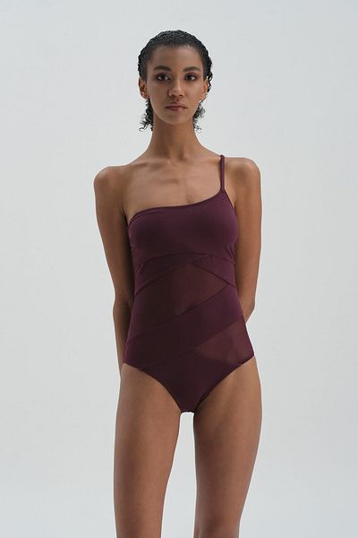 Dagi Weinroter One-Shoulder-Badeanzug
