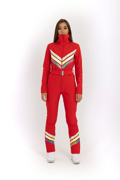 serpildinc Red Ski Jumpsuit with Neon Stripes