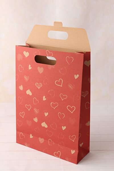 demontecraft Kırmızı Kalp Zarf-çanta, Hediye Poşeti(35x25x9 ) 2 Adet