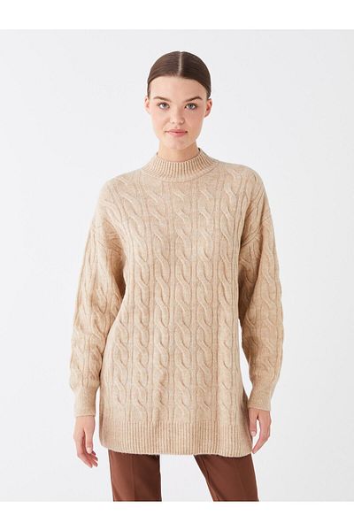 LC Waikiki Tricot de damă cu mânecă lungă, cu model pe jumătate, cu gât rotit