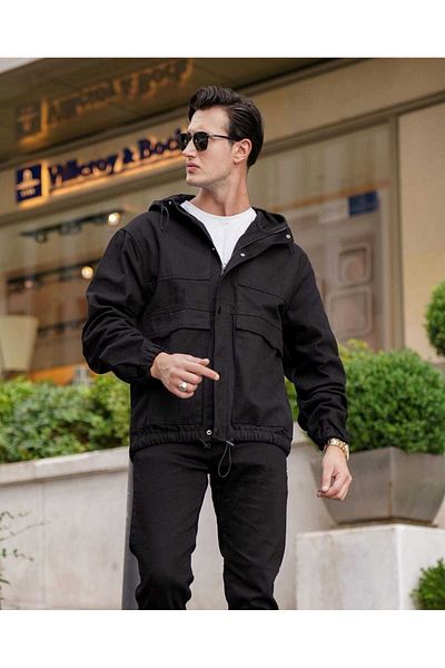 KUN SPORTSWEAR Ανοιξιάτικο μπουφάν με υφασμάτινη κουκούλα Gabardine άνετη εφαρμογή