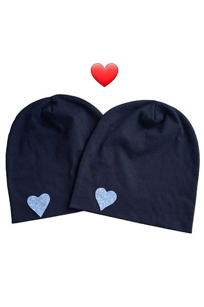 A Bunch Lover beret, Valentine's day gift, 2 pieces of combed cotton beret, lovers' cap, black beret, beanie with heart