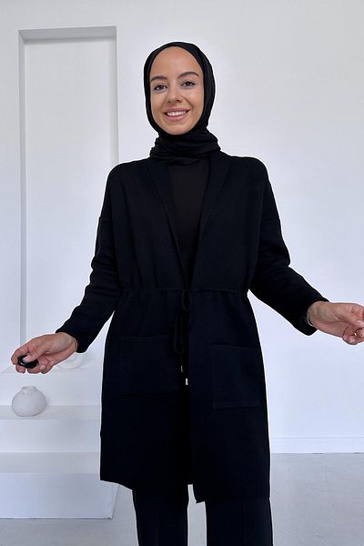 Ka Hijab Ζακέτα Mercerized Hijab με διπλή τσέπη - Μαύρη