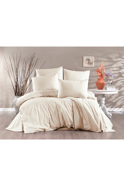 Alena Home Style طقم غطاء لحاف مزدوج سادة من سلسلة القطن الذهبي مع ملاءات مرنة