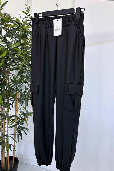 Ka Hijab Cargo Pocket Leather Jogger Hijab Παντελόνι - Μαύρο