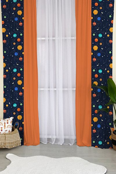 milroma Space Patterned Children's Room Background Curtain-orange