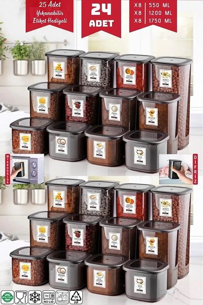 Open Home Concept 24-Piece Leak-Proof Airtight Sticker Dry Food Pulses Storage Container (1.75Ltl 1.2Lt 0.5Lt)
