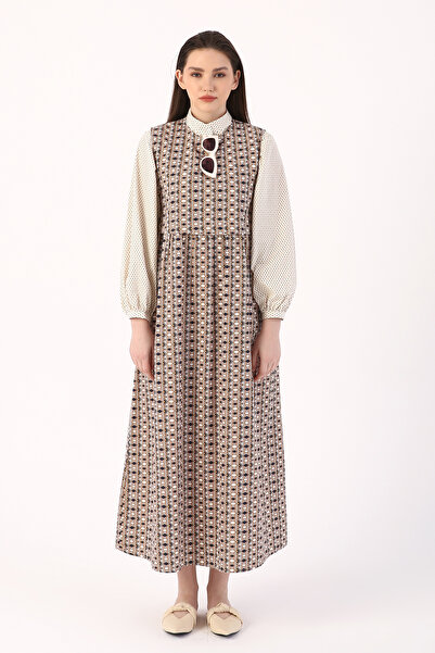 ALLDAY Łososiowo-granatowa kamizelka z okrągłym dekoltem, 100% bawełny we wzorzyste wzory