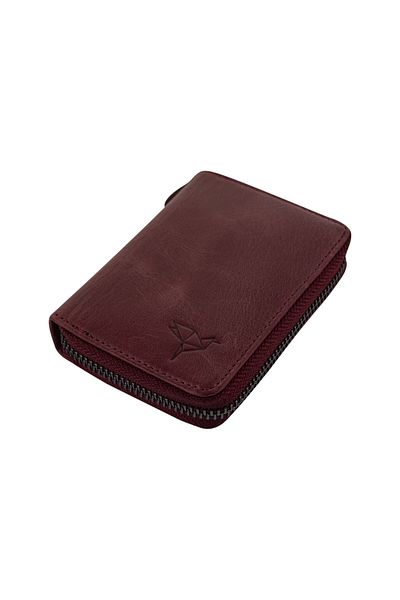 Garbalia Unisex Burgundy Fargo Vintage Leather Zippered Money Portfolio