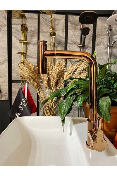 İSAOĞLU YAPI Copper Kitchen Faucet Bronze Kitchen Faucet Spiral Kitchen Faucet Rose Copper Sink with Extending System