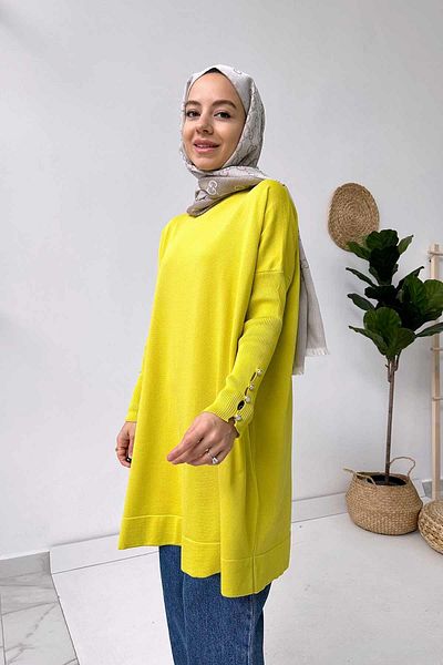 Ka Hijab Tunica mercerizata cu detaliu maneci - verde ulei
