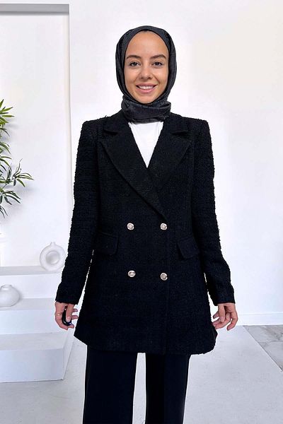 Ka Hijab Μπουφάν Hijab Tweed Blazer με διπλό στήθος - Μαύρο