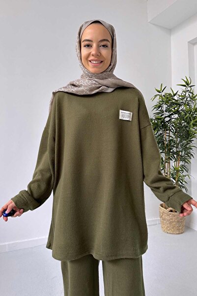 Ka Hijab Wide Leg Knitwear Hijab Set - Khaki