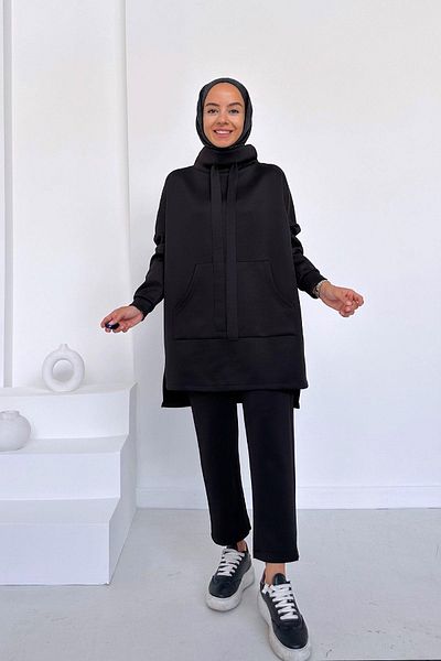 Ka Hijab Kangaroo Pocket Scuba Suit - Black