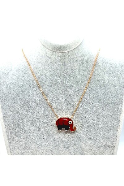 Pag accessories قلادة بتفاصيل فيل ملون وسلسلة رفيعة بلون وردي