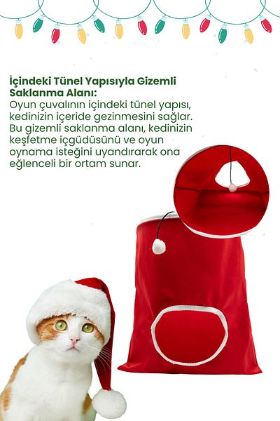 Miyav Red Colored Cat Play Sack Pompom Cat Toy Safe Hideout for Cats