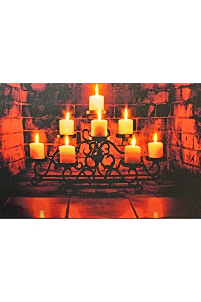 Haki Alışveriş Dünyası Kanvas Tablo Şömine Mum Tablosu 65x45cm Dekoratif Işık...