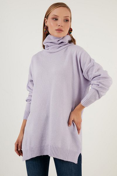 Lela Oversize Turtleneck Side Slits Long Winter Knitwear Pullover Sweater 63621285