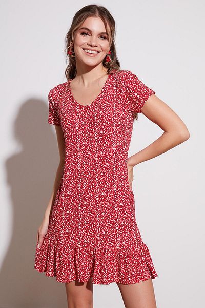 Lela Floral Round Collar Ruffle Detailed Mini Dress Women's Dress 5863677