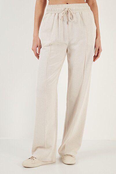Lela Cotton And Linen Blended High Waist Relaxed Cut Wide Leg Sports Trousers Trousers 5865022