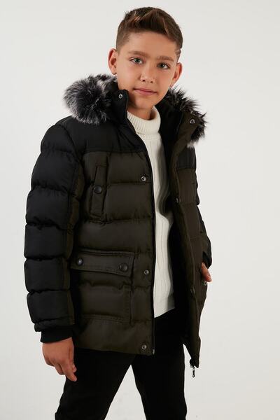 Lela Plush Lined Removable Faux Fur Hooded Puffer Coat Boys' Coat 5760054