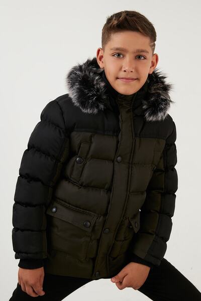 Lela Plush Lined Removable Faux Fur Hooded Puffer Coat Boys' Coat 5760054