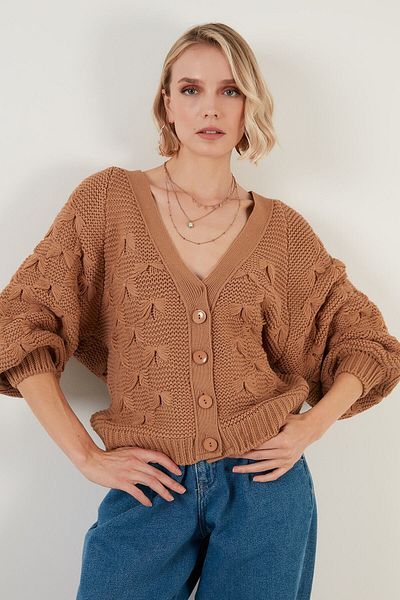 Lela V-Neck Buttoned Knitted Knitted Cardigan Women's Cardigan 6310007