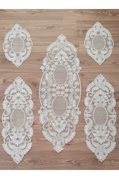 WENESSİ مجموعة بيضاوية مطرزة بحبل أنجليز مكونة من 5 قطع