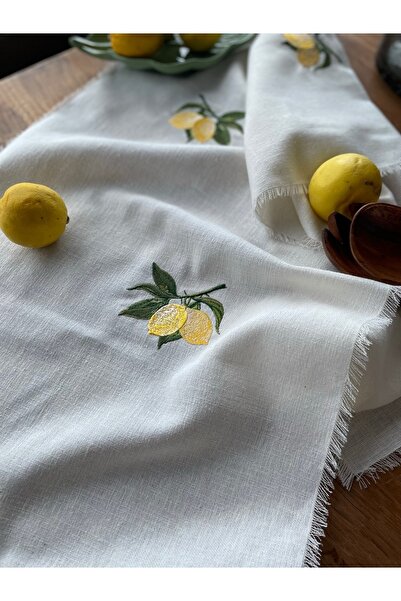 AYA Table&Gardenwear limon Nakışlı KETEN Runner