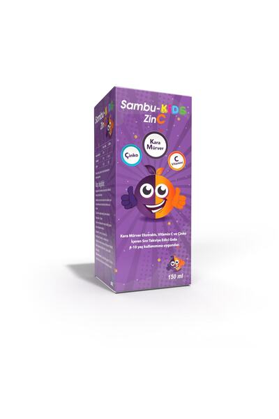 Sambukids ZinC شراب سامبو للأطفال - 150 مل، توت العليق الأسود، فيتامين سي والزنك
