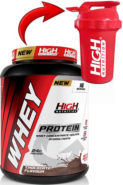 High Nutrition 480 Grams Chocolate Flavored Whey Protein - 24 Grams, 16 Servies