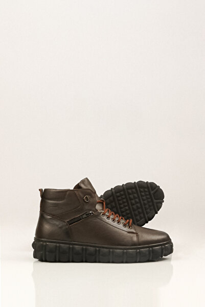 SVMSHOES Erkek Deri Bot/Bağcıklı/Fermuarlı/Kahverengi Deri Bot /Fermuar Süsle...