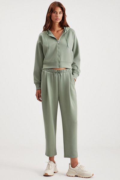 GRIMELANGE Jıll Damen-Sweatshirt „Relaxed Fit Comfortable Fit“ mit Kapuze und Reißverschluss, Premium-Stoff, gestrickt, Mintgrün