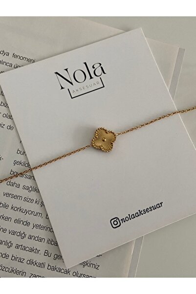 Nola Aksesuar Çelik Gold Tek Yoncalı Van Cleef Arpels Bileklik