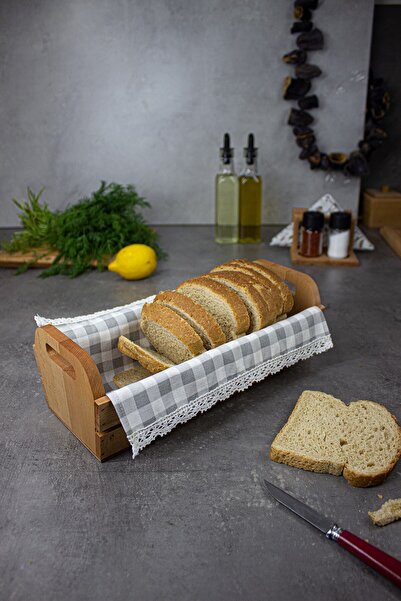KukiWood Wooden Bread Bin & Bread Box Basket – Rustic Bread Box and Bread Basket with Gingham Cover