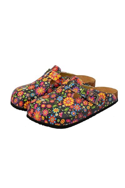 Goby Flower Pattern Printed Closed Toe Multicolored Sabo Women's Slippers