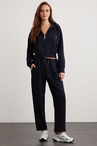 GRIMELANGE Jıll Damen-Sweatshirt „Relaxed Fit Comfortable Fit“ mit Kapuze und Reißverschluss, Premium-Stoff, gestrickt, Marineblau