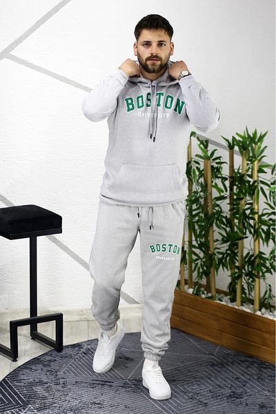 CarloMan Men's Three Thread Raised Printed Tracksuit Set