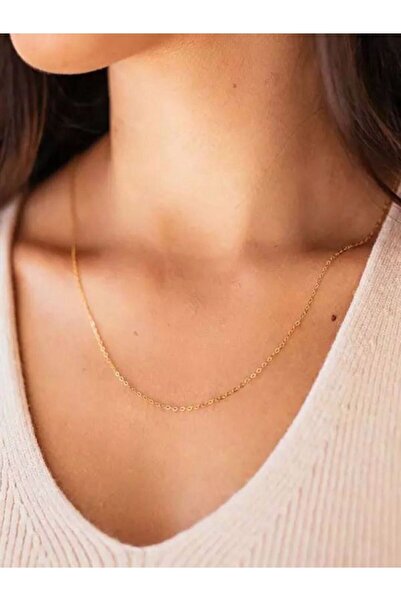 Jadenne Ince Zincir Kadın Kolye Gold Çelik Üzeri Altın Kaplama 2 Yıl Garantil...