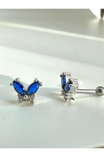 Salyangoz Company Cerrahi Çelik Mavi Opal Taşlı Kelebek Figürlü Helix,kıkırdak,tragus Piercing Slymvke01