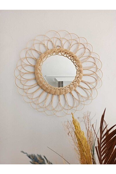 Bohodella Rattan Bambu Hasır Ayna Papatya Ayna
