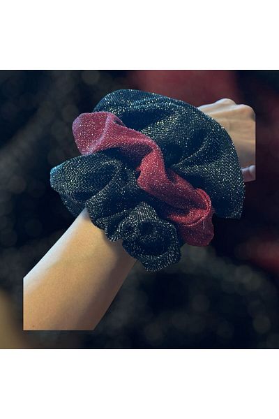 Dema Set of 3 Glitter Fabric Black-red Elastic Buckles