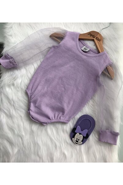 ŞAPKAKİDS Baby Girl Ribbed Sleeves Tulle Lilac Single Top