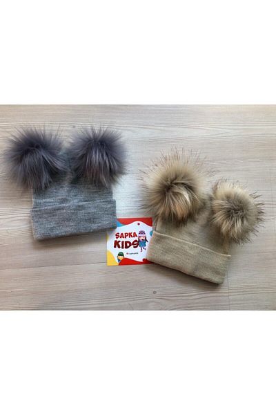 ŞAPKAKİDS Double Pompom Beret Set of 2
