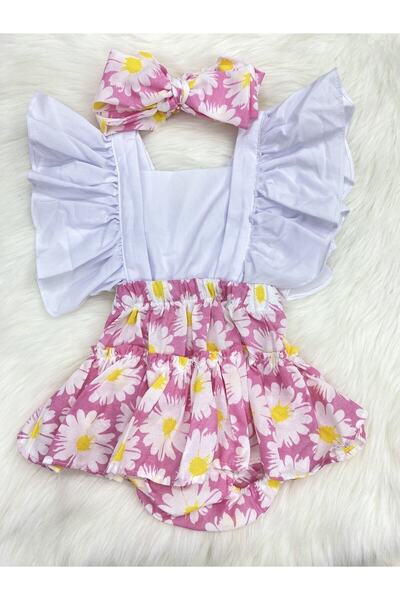 ŞAPKAKİDS PINK FLOWER SLOPET And BANDANA SET