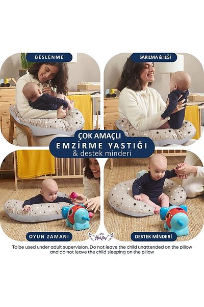 Ferdys وسادة الرضاعة الطبيعية ووسادة الدعم، مزدوجة الجوانب مصنوعة من نسيج قطني 100% بنمط نجمة كريمية